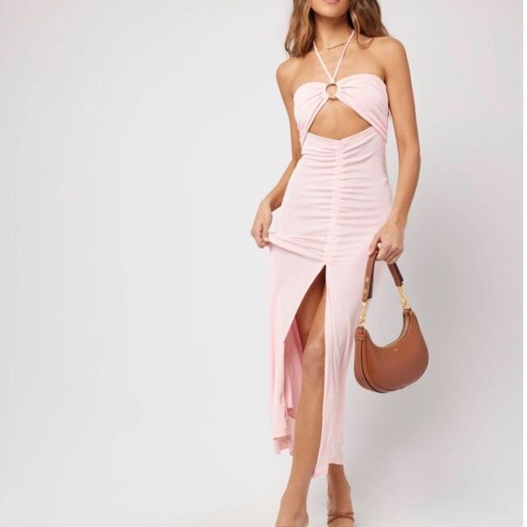 L*Space Stina Cover-Up Dress in Rose Quartz Maxi Ruched Long Dress Size XS - Picture 10 of 11